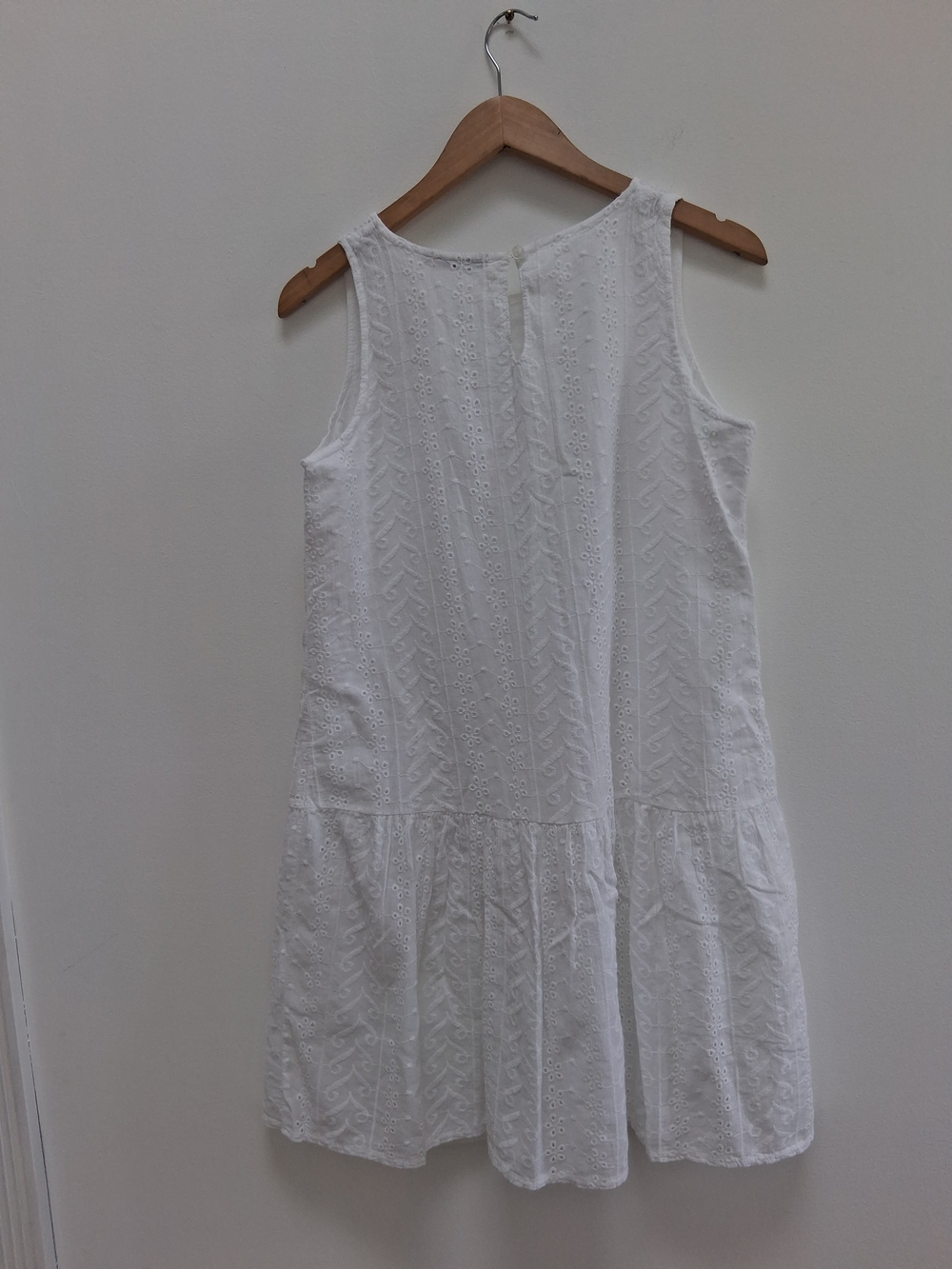 Valentina Naldi White Eyelet Cotton Sleeveless Drop-Waist Dress Size Large - Picture 4 of 12